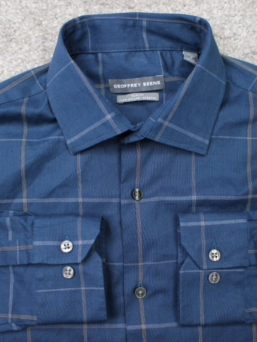 Geoffrey Beene Shirt Mens Medium 15-15 1/2, 34/35 Blue Slim Fit Flex Collar L/S
